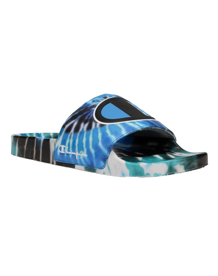 Champion Ipo Tie-Dye Badslippers Heren - Blauw/Zwart - Belgie 1968KBGVA